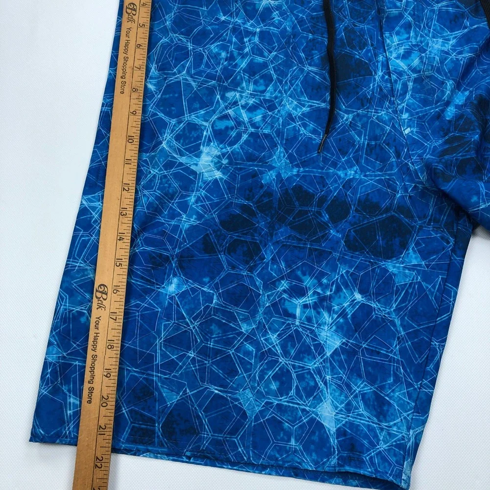 Pelagic Hydro-Lite Mens Blue Geometric Fishing Board Shorts Size 40 Deep Sea